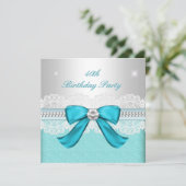 ティール(緑がかった色)シルバーダイヤモンド40th誕生日パーティー 招待状 (スタンド正面)