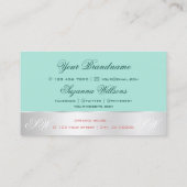 ティール（緑がかった色）シルバーデカール可愛いバラ花とモノグラム 名刺 (裏面)