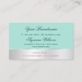 ティール（緑がかった色）シルバーデコールゴージャスなバラフラワーとロゴ 名刺 (裏面)