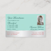 ティール（緑がかった色）シルバーデコールバラフラワーロゴと写真 名刺 (裏面)