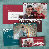 ティール（緑がかった色）、シルバーハート、ウィンターまたはヴァレンティ結婚ーズ 箔招待状