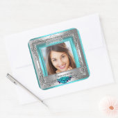 ティール(緑がかった色)シルバーバラキンセアニェラ15誕生日 スクエアシール (封筒)