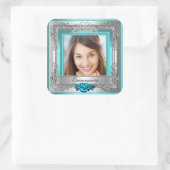 ティール(緑がかった色)シルバーバラキンセアニェラ15誕生日 スクエアシール (バッグ)