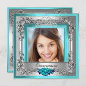 ティール（緑がかった色）シルバーバラキンセアニェラ15th写真 招待状 (正面/裏面)