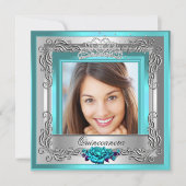 ティール(緑がかった色)シルバーバラキンセアニェラ15th写真 招待状 (正面)