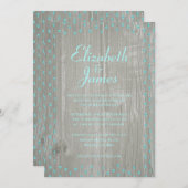 ティール(緑がかった色)&シルバーバ素朴ンウッド結婚式招待状 招待状 (正面/裏面)