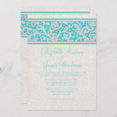 ティール(緑がかった色)シルバーバ素朴ーラップレース結婚式招待状 招待状 (正面/裏面)