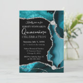 ティール（緑がかった色）&シルバーフェイクグリッターアゲートキンセアニェラ 招待状 (スタンド正面)