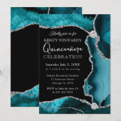 ティール（緑がかった色）&シルバーフェイクグリッターアゲートキンセアニェラ 招待状 (正面/裏面)