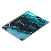 ティール（緑がかった色）&シルバーフェイクグリッターマーブルエーゲート ノートブック (左側)