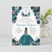 ティール（緑がかった色）&シルバーフローラキエレガントンセアニラ 招待状 (スタンド正面)