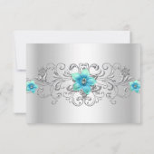 ティール（緑がかった色）シルバーフローラスワールRSVP 出欠カード (裏面)