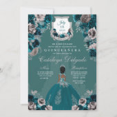 ティール（緑がかった色）&シルバープリンセスキャッスルキンセアニラ 招待状 (正面)