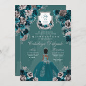 ティール（緑がかった色）&シルバープリンセスキャッスルキンセアニラ 招待状 (正面/裏面)