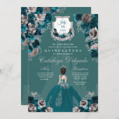 ティール（緑がかった色）&シルバープリンセスキャッスルキンセアニラ 招待状 (正面/裏面)