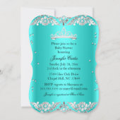 ティール(緑がかった色)シルバープリンセスティアラベビーシャワー招待状 招待状 (裏面)
