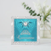 ティール（緑がかった色）シルバーホワイトキンセアニェラ15thバースデーパーティー 招待状 (スタンド正面)