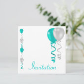 ティール（緑がかった色）シルバーホワイトバルーン特別イベント 招待状 (スタンド正面)