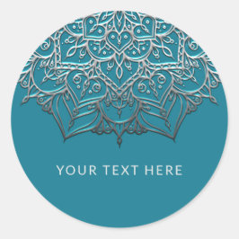 ティール（緑がかった色）&シルバーマンダラエレガントスミニマル結婚ズ ラウンドシール
