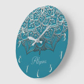 ティール（緑がかった色）&シルバーマンダラモエレガントロッコ ラージ壁時計 (傾斜)