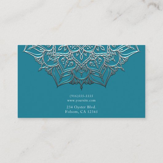 ティール（緑がかった色）&シルバーマンダラモエレガントロッコ 名刺 (裏面)