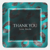 ティール(緑がかった色)&シルバーレオパード印刷パーティーの好意 スクエアシール (正面)