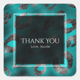 ティール（緑がかった色）&シルバーレオパード印刷パーティーの好意 スクエアシール