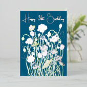 ティール（緑がかった色）&シルバーワイルドポピー水色の熟成誕生日 箔シーズンカード (立ち正面)