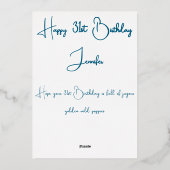 ティール（緑がかった色）&シルバーワイルドポピー水色の熟成誕生日 箔シーズンカード (裏面)