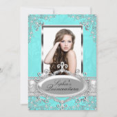 ティール(緑がかった色)シルバーヴィンテージグラマー写真キンセアニェラ 招待状 (正面)