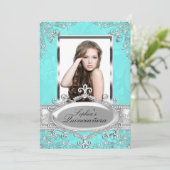 ティール(緑がかった色)シルバーヴィンテージグラマー写真キンセアニェラ 招待状 (スタンド正面)