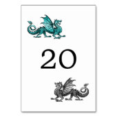 ティール（緑がかった色）シルバー結婚ドラゴンのテーブルカード テーブルナンバー (裏面)