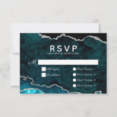 ティール（緑がかった色）シルバー食品オプション結婚アゲート 出欠カード (正面)