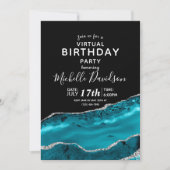 ティール(緑がかった色)&シルバーAgate仮想誕生日招待状 招待状 (正面)