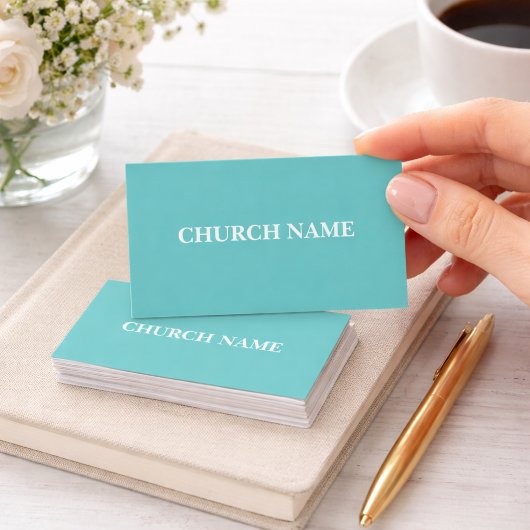 ティール(緑がかった色)シンプルとホワイトチャーチの名刺 名刺