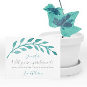 ティール(緑がかった色)シンプルの水彩私の花嫁になる 招待状