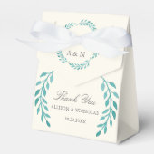 ティール(緑がかった色)シンプルアイボリーモダン結婚リース フェイバーボックス (正面サイド)