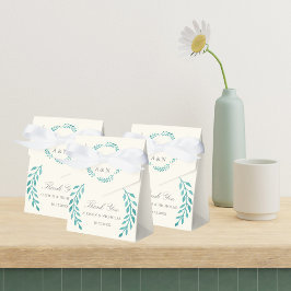 ティール（緑がかった色）シンプルアイボリーモダン結婚リース フェイバーボックス