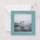 ティール(緑がかった色)シンプルウェディング日付を保存フォトミニ ノートカード (正面)