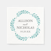 ティール（緑がかった色）シンプルウォーター色ボタニカルつる植物シック結婚ズ スタンダードカクテルナプキン (正面)