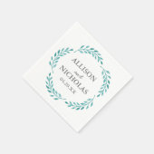 ティール（緑がかった色）シンプルウォーター色ボタニカルつる植物シック結婚ズ スタンダードカクテルナプキン (角)