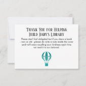 ティール(緑がかった色)シンプルグリッター熱気球ブックリクエスト 招待状 (裏面)