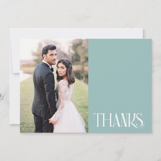 ティール(緑がかった色)シンプルグリーンの結婚写真ありがとう カード (正面)