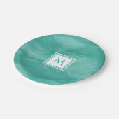 ティール（緑がかった色）シンプルグリーンパステル大理石モノグラモダンム ペーパープレート (アングル)
