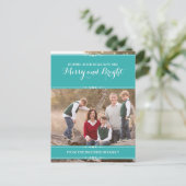 ティール（緑がかった色）シンプルシックなホリデーフォトポストカード シーズンポストカード (スタンド正面)