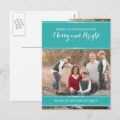 ティール（緑がかった色）シンプルシックなホリデーフォトポストカード シーズンポストカード (正面/裏面)