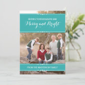 ティール（緑がかった色）シンプルシックホリデーフォトフラットカード シーズンカード (スタンド正面)