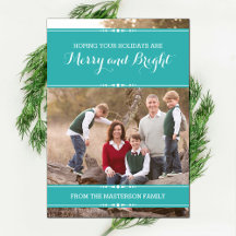 ティール（緑がかった色）シンプルシックホリデーフォトフラットカード