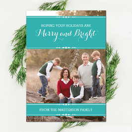 ティール（緑がかった色）シンプルシックホリデーフォトフラットカード シーズンカード