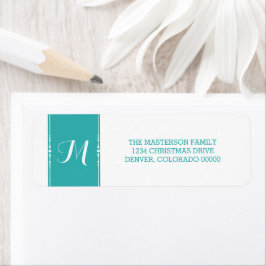 ティール（緑がかった色）シンプルシックモノグラムホリデイ住所 シール